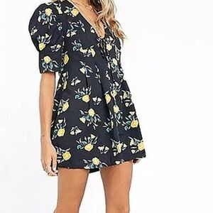 Free People Floral Puff Sleeve Mini Dress